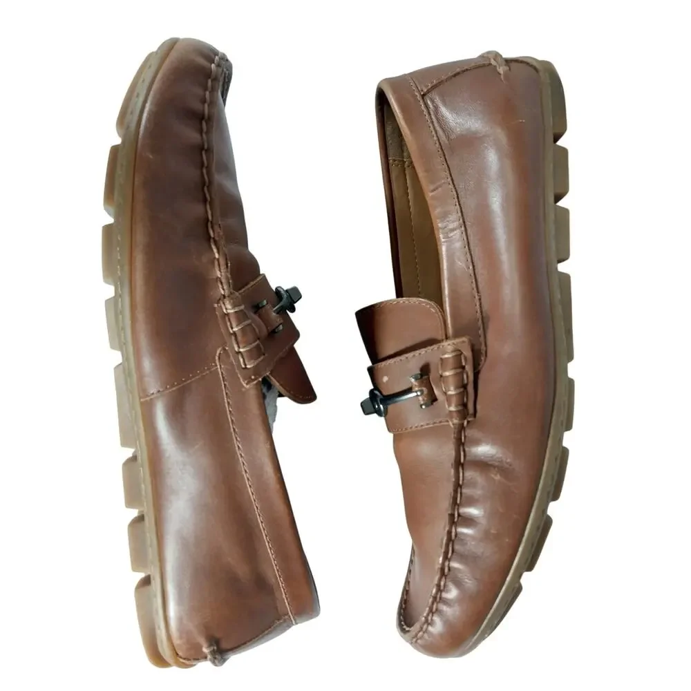 NWOT! COACH! MOTT PECAN BROWN GENUINE LEATHER NUBBY WRAPPED SOLE LOAFERS! 9.5M
